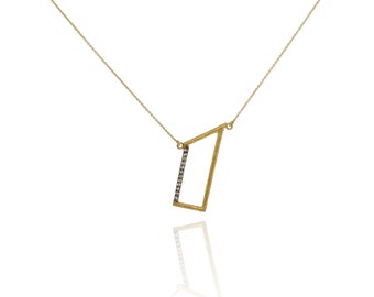 Diamond Pendant Necklace: 14K Yellow Gold Chain, Geometric Charm