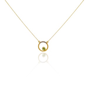 Oval Cut Peridot And Diamond Necklace - Peridot And Diamond Pendant - Peridot And Diamond Necklace With 14K Yellow Gold Chain