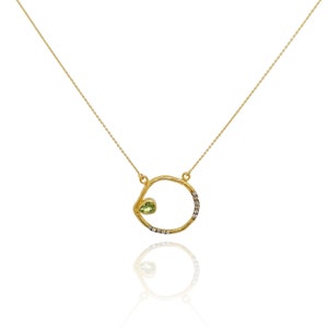 Oval Cut Peridot And Diamond Necklace - Peridot And Diamond Pendant - Peridot And Diamond Necklace With 14K Yellow Gold Chain