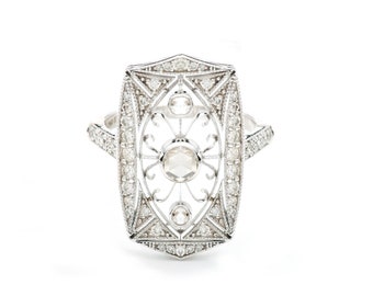 Vintage Antique Rose Cut Diamond Ring - 18K White Gold Diamond Engagement Ring - Diamond Wedding Ring - Art Deco Vintage Promise Ring
