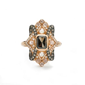 Art-Deco-Oktagon Cut natürlicher brauner Diamantring - 18K Rosegold natürlicher brauner Diamant-Verlobungsring - natürlicher brauner Diamant Ehering