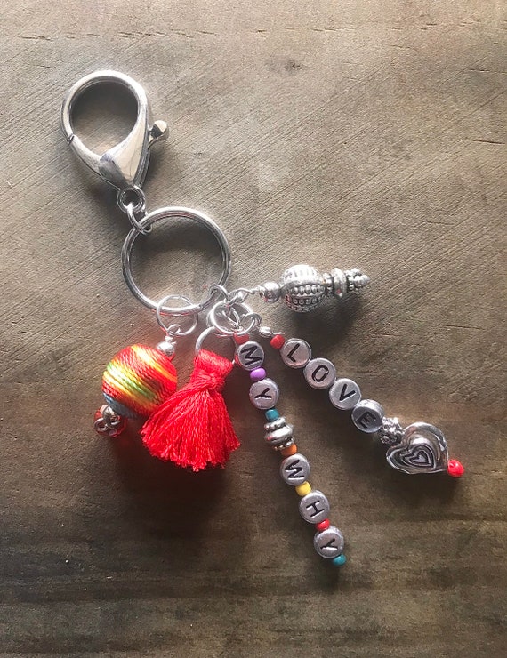 Beaded Key Chain, Handmade Purse Charm, Boho Bag Charm, Key Bling, Saying  Keychain, Faith, Silver and Glass Bead Charms, Gift For Woman