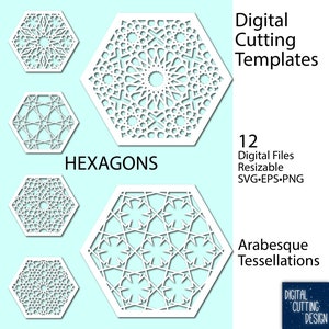 Arabisk tessellation hexagon skärmönster: 12 vektorfiler (SVG, EPS, PNG)