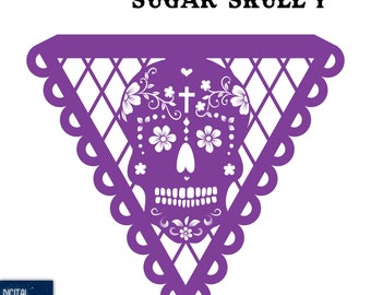 Sugar Skull Papel Picado – Día de los Muertos – Day of the Dead Fiesta, Resizable Vector (SVG EPS PNG)