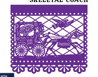 Papel Picado - Día de los Muertos Skeletal Coach - SVG EPS PNG (Resizable Instant Download)