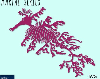 Archivo vectorial de dragón marino con hojas: Serie Marina (SVG EPS PNG) (Descarga digital)