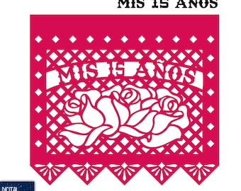 Bandera de Quinceañera Papel Picado: Mis 15 Años Party Decor (SVG EPS PNG)
