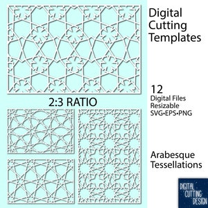 Arabesque Tessellation Patterns - Cutting Files - 12 resizable vector files -  Rectangles 2:3 ratio Svg,Eps,Png