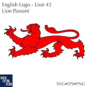 Lion #2 - symbole national de l'Angleterre - Lion Passant - fichiers vectoriels redimensionnables de découpe et de sublimation - SVG EPS PNG