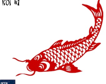 Koi chino clásico cortado en papel: Vector redimensionable (SVG, EPS, PNG) (Descarga digital)
