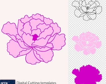 Peonía de estilo chino n.° 1 - archivos de corte vectoriales redimensionables, SVG, EPS, PNG