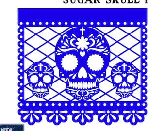 Sugar Skull Papel Picado Flag: Mexican Fiesta SVG EPS PNG (Digital Download)