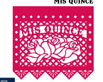 Bandera de Papel Picado de Quinceañera: Decoración para fiesta de Mis Quince (SVG EPS PNG)
