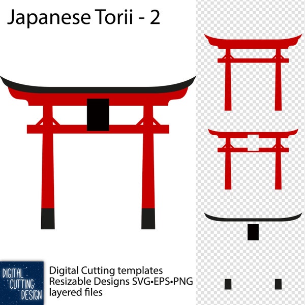 Traditional Japanese Torii Gate #2 - vector resizable cutting files - SVG EPS PNG