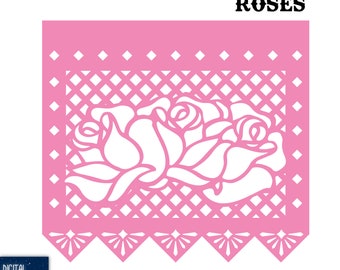 Papel Picado - Quinceañera Roses -  Decor Party Decor - Cricut,Silhouette,Laser,Resizable-SVG EPS PNG