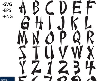 Alfabeto y números ninja: Letras superpuestas, silueta de Cricut (SVG, EPS, PNG) (Descarga digital)