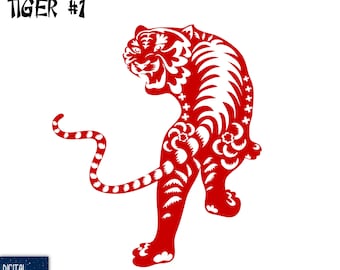 Diseño de tigre chino cortado en papel: Patrón tradicional (SVG, EPS y PNG) (Descarga digital)