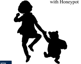 Silueta de Christopher Robin y Pooh - Archivo vectorial (SVG, EPS y PNG) (Descarga digital)