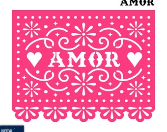 Amor Papel Picado Flag: Mexican Wedding Fiesta Decor  (SVG EPS PNG)(Digital Download)