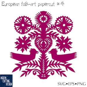 Arte popolare europea tradizionale - Carta simmetrica tagliata n. 4 - Aspetto rustico tagliato a mano - Tagliato a mano o a macchina - Ridimensionabile .svg .eps .png