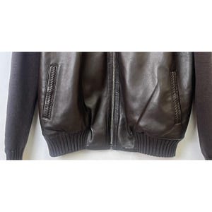 Germano Ghergo Italian Butter Soft Black Leather Jacket Woven Wool Sleeves 54 image 5