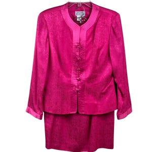 Adrianna Papell Hot Pink Two Piece 100% Silk Satin Buttons Skirt Suit Asian 10 Bild 2