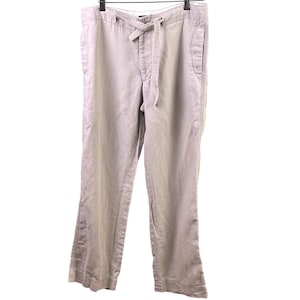 VTG Banana Republic Tan LINEN Drawstring Button/Zip Summer Coastal Pants 34x32