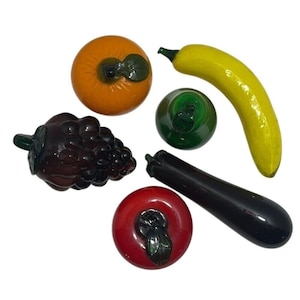 VTG Set Of 6 Art Glass Fruit & Vegetables Handblown Decorative Murano Style