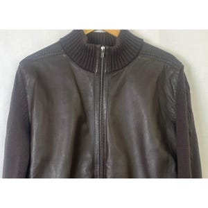 Germano Ghergo Italian Butter Soft Black Leather Jacket Woven Wool Sleeves 54 image 4