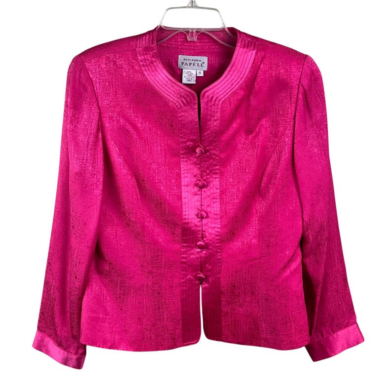 Adrianna Papell Hot Pink Two Piece 100% Silk Satin Buttons Skirt Suit Asian 10 Bild 4