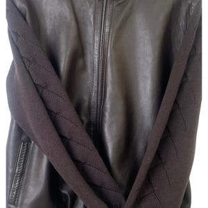 Germano Ghergo Italian Butter Soft Black Leather Jacket Woven Wool Sleeves 54 image 2