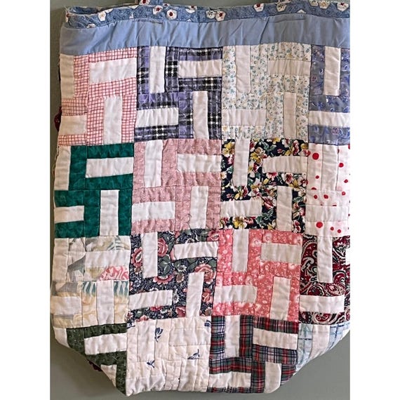 Handmade Quilted Fabric Yo-Yo Patchwork Carry Tot… - image 4