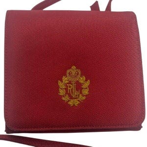 VTG Lauren Ralph Lauren Small Red Fabric Cross Body Bag Gold Emblem Long Strap