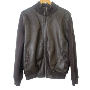 Germano Ghergo Italian Butter Soft Black Leather Jacket Woven Wool Sleeves 54 image 1
