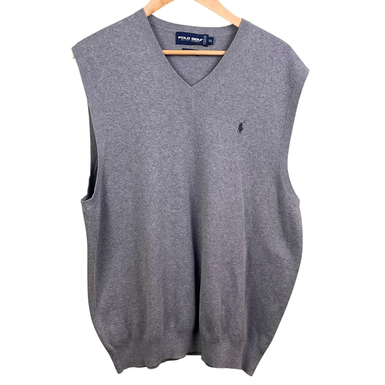 Polo Golf Ralph Lauren Gray 100% Cotton Sweater Vest V Neck Pony