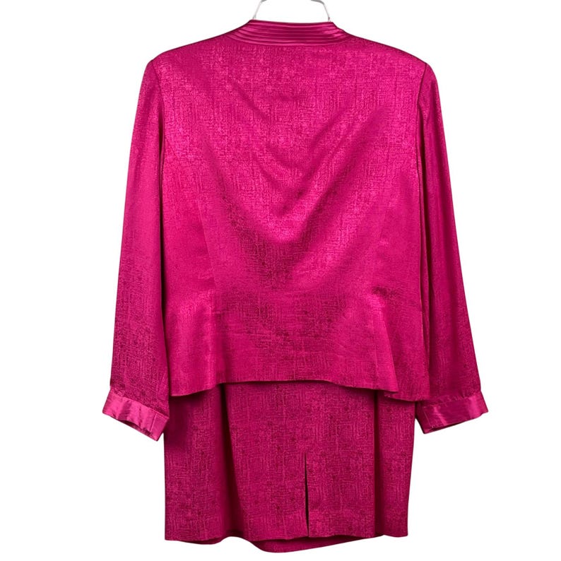 Adrianna Papell Hot Pink Two Piece 100% Silk Satin Buttons Skirt Suit Asian 10 Bild 3
