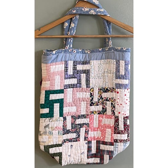 Handmade Quilted Fabric Yo-Yo Patchwork Carry Tot… - image 3