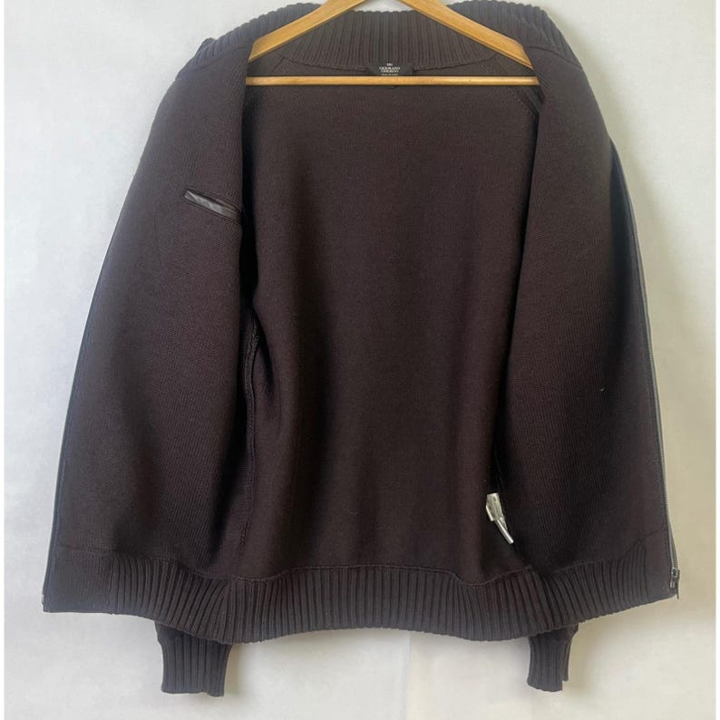 Germano Ghergo Italian Butter Soft Black Leather Jacket Woven Wool Sleeves 54 image 6