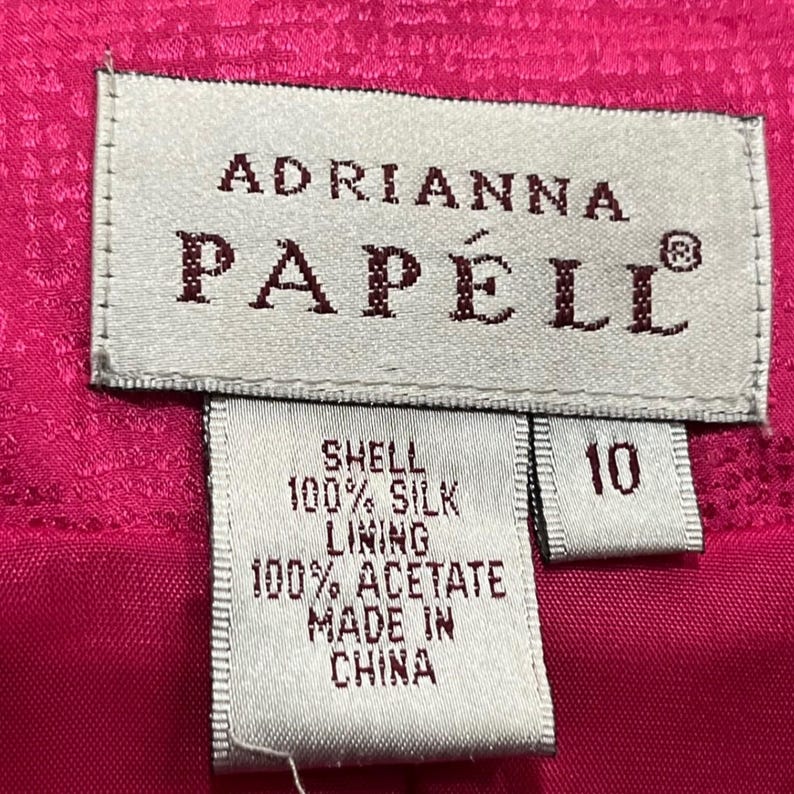 Adrianna Papell Hot Pink Two Piece 100% Silk Satin Buttons Skirt Suit Asian 10 Bild 8