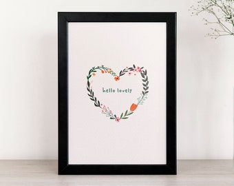 Hello Lovely | Floral Heart | Art Print