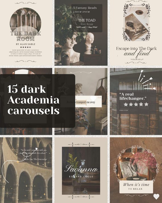 15 Dark Academia Instagram Carousel Canva Templates for Book Influencers