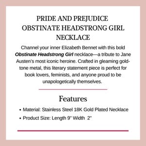 Jane Austen cadeau eigenzinnig eigenzinnig meisje ketting voor boekenliefhebbers sieraden citaten Pride And Prejudice fan aanwezig idee moeder verjaardagscadeau afbeelding 2