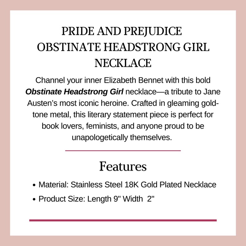 Jane Austen cadeau eigenzinnig eigenzinnig meisje ketting voor boekenliefhebbers sieraden citaten Pride And Prejudice fan aanwezig idee moeder verjaardagscadeau afbeelding 2
