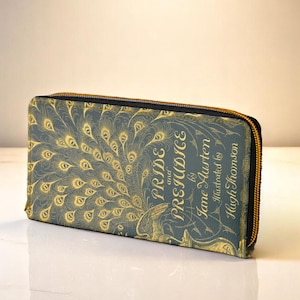 Cartera con cremallera y funda de libro, accesorio para amantes de los libros, regalo de Jane Austen para lectores de novelas clásicas, bolso de mano, ideas de regalo de Orgullo y prejuicio para ella