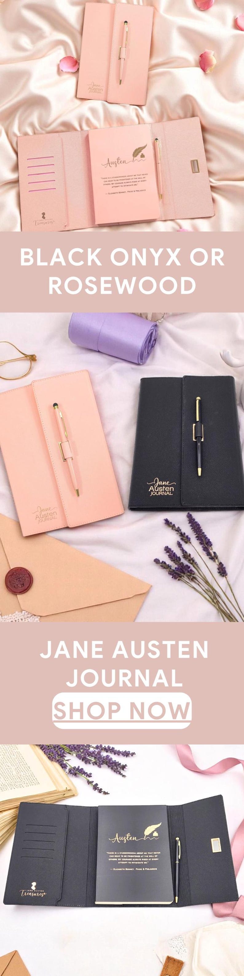 jane austen journal notebook refillable with pen