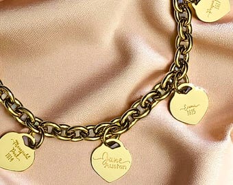 Pulsera con dije de corazón de Jane Austen, pulsera dorada con dije de Jane Austen, regalo de joyería para amantes de los libros, para ella, fan de la literatura clásica, accesorio de Orgullo y prejuicio.