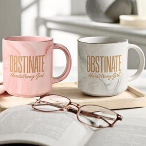 obstinate headstrong girl pride and prejudice marble mug with gold spoon