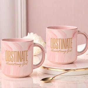 obstinate headstrong girl pride and prejudice marble mug with gold spoon