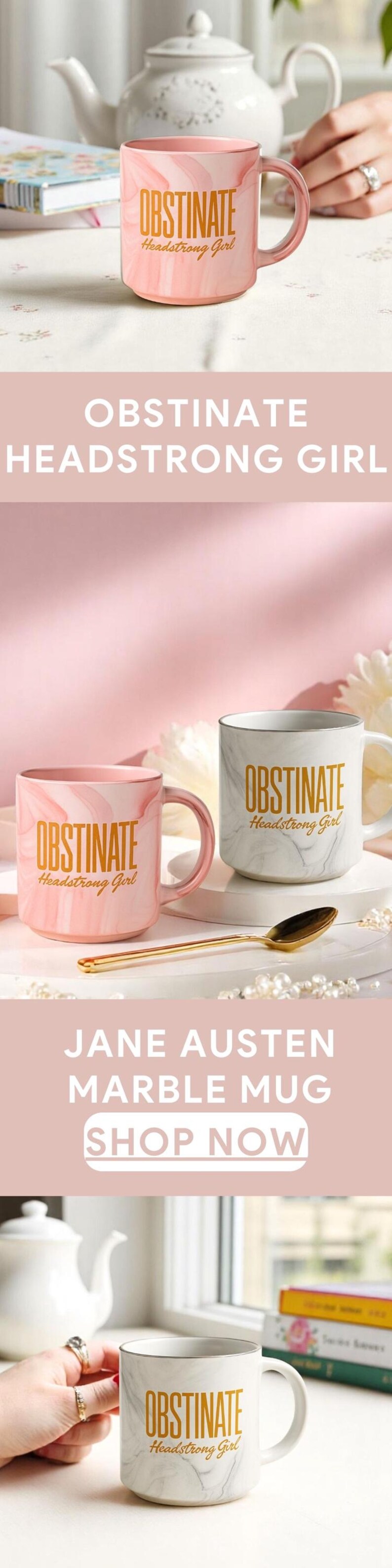 Mug en porcelaine en pierre naturelle, cadeau de bibliothécaire pour femme, produits livresques, Jane Austen, mug orgueil et préjugés, cadeaux livresques pour elle, cadeau féministe image 10