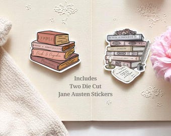 Jane Austen boeken sticker literaire sticker voor laptop Tumbler boekenclub cadeau Pride And Prejudice sticker leraar cadeau idee twee sticker set